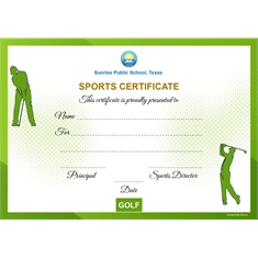 School Sports Award Certificate Golf A4 Size | Use on Laser Printer